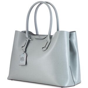 Lauren Ralph Lauren Saffiano Leather Tate City Tote in Sky Gray / excellent